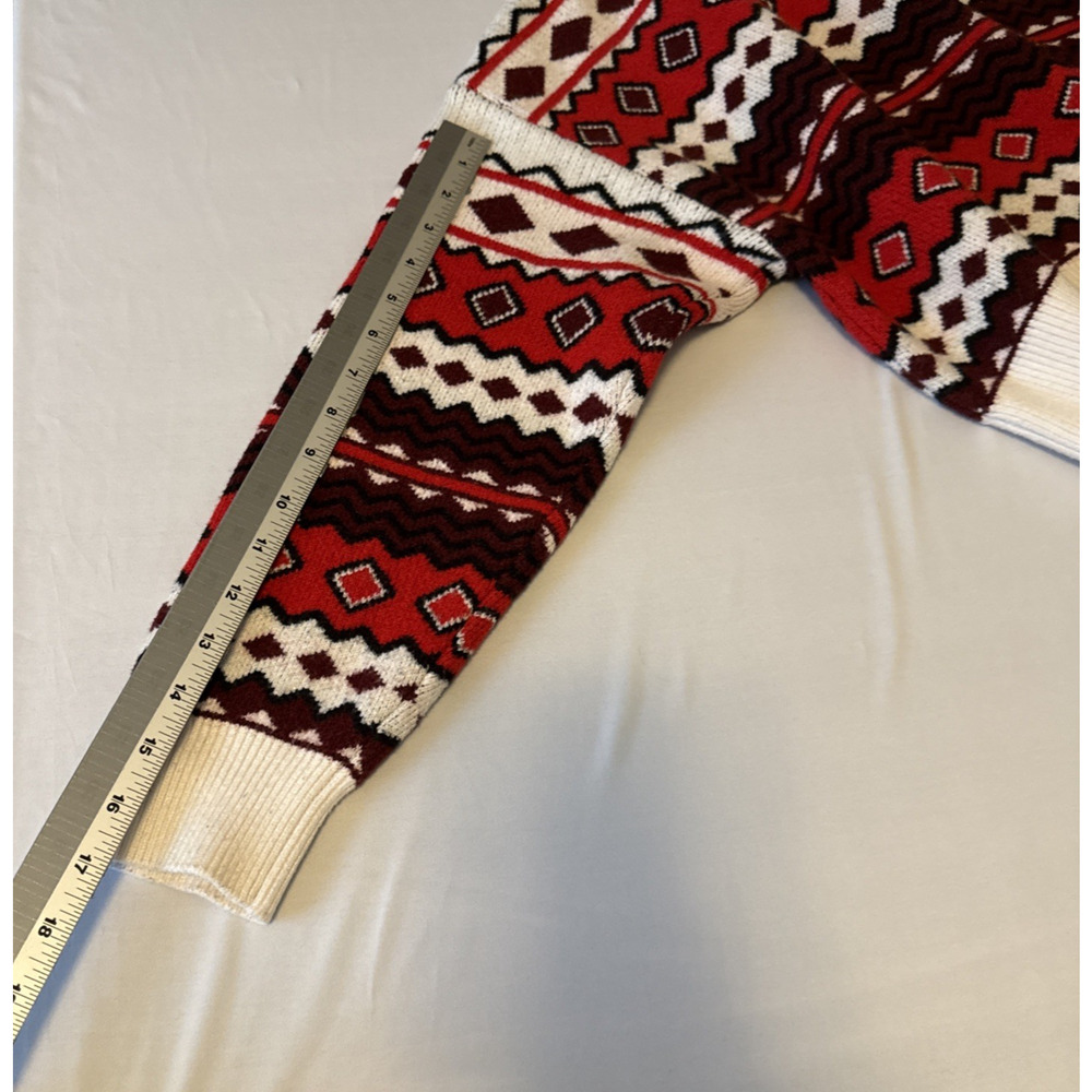 Forever 21 Fair Isle Red Cropped V Neck Knit Sweater Womens M Aztec Boho Holiday - Picture 10 of 11